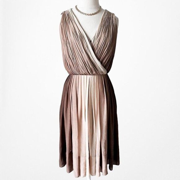 Vintage Y2K Talbots Brown V-Neck Pleated Knee Length Cocktail Dress Size 4/M - Picture 4 of 7